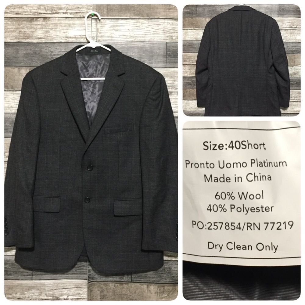 Pronto Uomo Plaid Wool Blend Blazer Men’s 40S Gray 2 Button